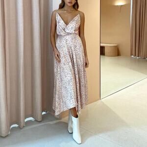 ACLER Women’s Vales Pink Floral Ditsy Blossum Handkerchief Hem Midi Dress Sz 10